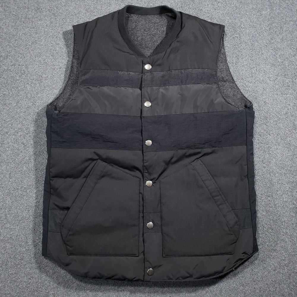 Nishikawa‎ Down Vest Mens Medium Black Gray Reversible Wool Poland Duck Down
